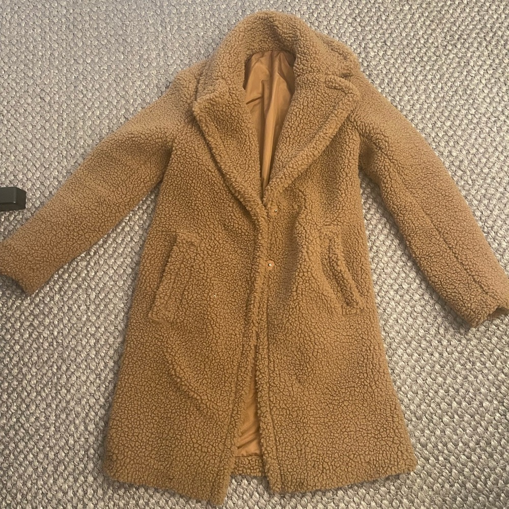 women’s sz S teddy bear brown coat